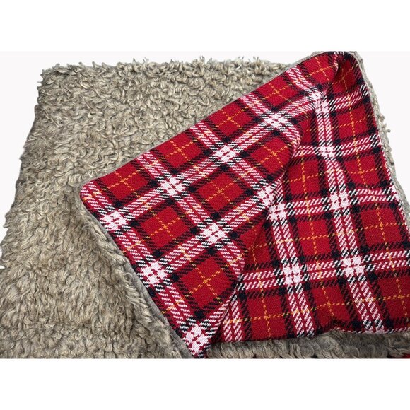 Pottery Barn Nottingham Plaid Faux Fur Throw Blanket 46x54 Reversible - Picture 1 of 5